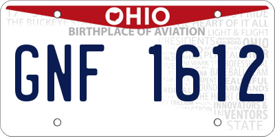 OH license plate GNF1612