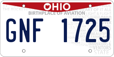 OH license plate GNF1725