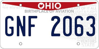 OH license plate GNF2063