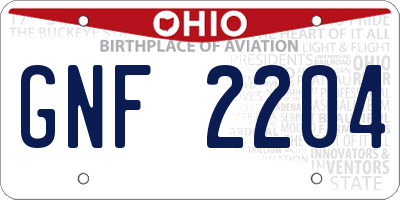 OH license plate GNF2204