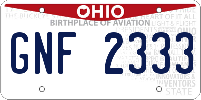 OH license plate GNF2333