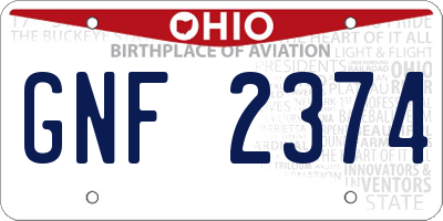 OH license plate GNF2374