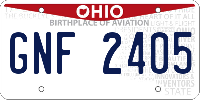 OH license plate GNF2405