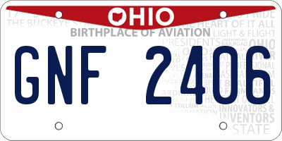OH license plate GNF2406