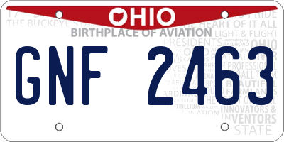 OH license plate GNF2463