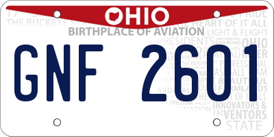 OH license plate GNF2601