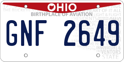 OH license plate GNF2649