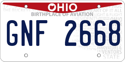 OH license plate GNF2668