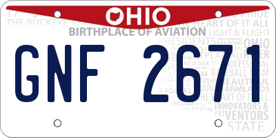 OH license plate GNF2671