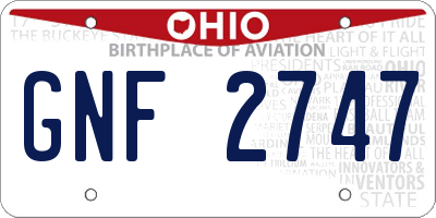 OH license plate GNF2747