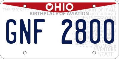 OH license plate GNF2800