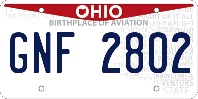 OH license plate GNF2802