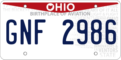OH license plate GNF2986