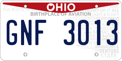 OH license plate GNF3013