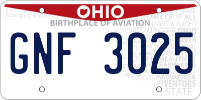 OH license plate GNF3025