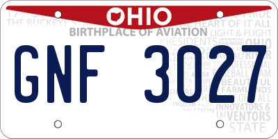 OH license plate GNF3027