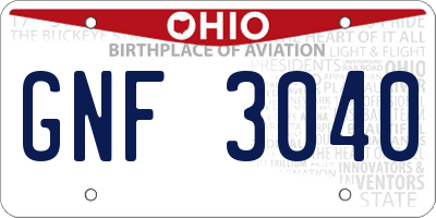 OH license plate GNF3040
