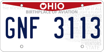 OH license plate GNF3113