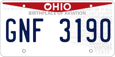OH license plate GNF3190