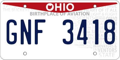 OH license plate GNF3418