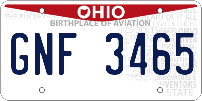 OH license plate GNF3465