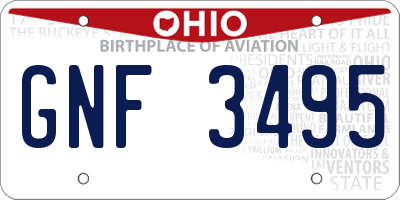 OH license plate GNF3495