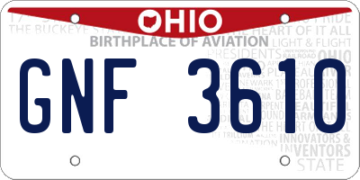 OH license plate GNF3610