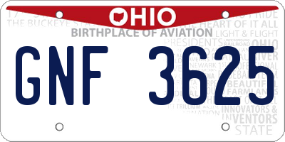 OH license plate GNF3625