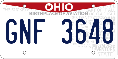 OH license plate GNF3648
