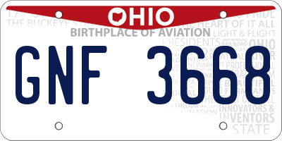 OH license plate GNF3668