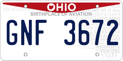 OH license plate GNF3672