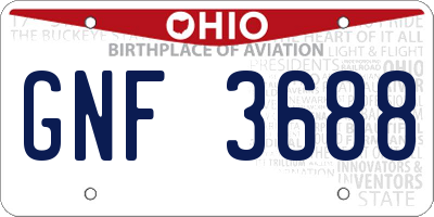 OH license plate GNF3688