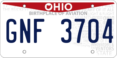 OH license plate GNF3704