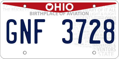 OH license plate GNF3728