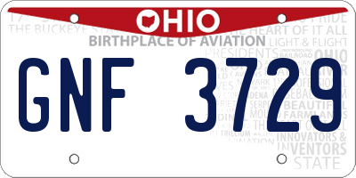 OH license plate GNF3729