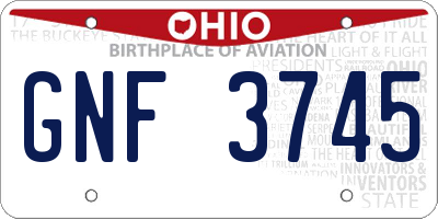 OH license plate GNF3745