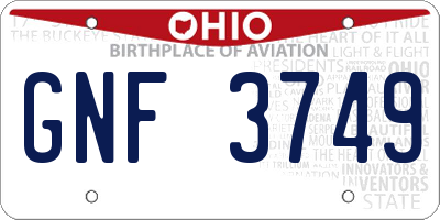 OH license plate GNF3749