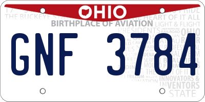 OH license plate GNF3784