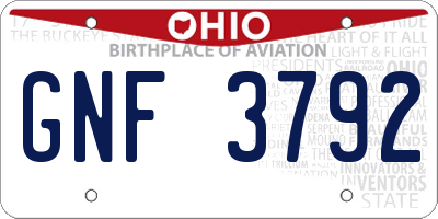 OH license plate GNF3792