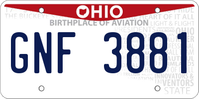 OH license plate GNF3881
