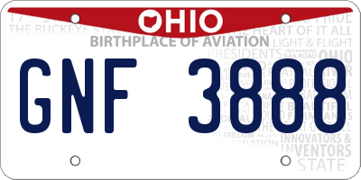OH license plate GNF3888