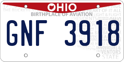 OH license plate GNF3918
