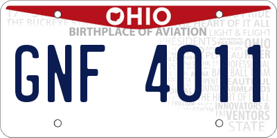 OH license plate GNF4011