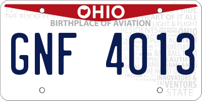 OH license plate GNF4013