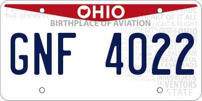 OH license plate GNF4022