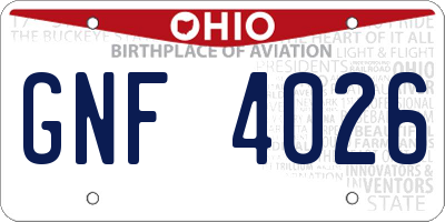 OH license plate GNF4026
