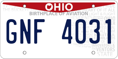 OH license plate GNF4031