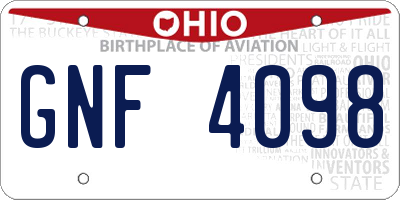 OH license plate GNF4098