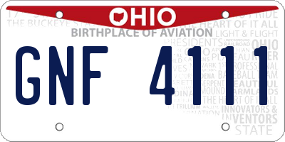 OH license plate GNF4111