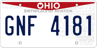 OH license plate GNF4181